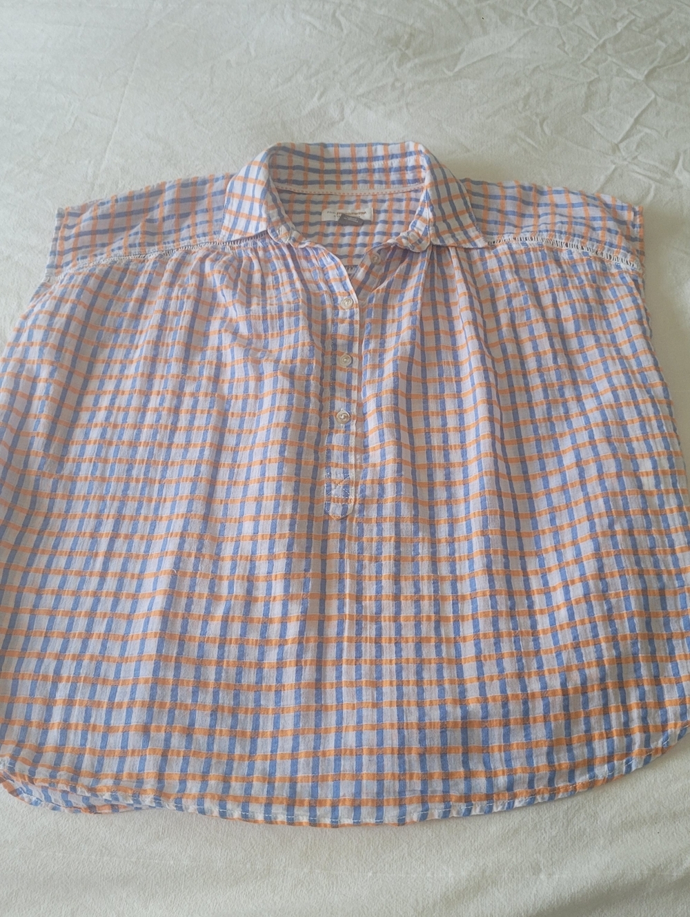 Pilcro Anthropologie Plaid Blouse Oversized Top Boxy Seersucker XS Cottagecore